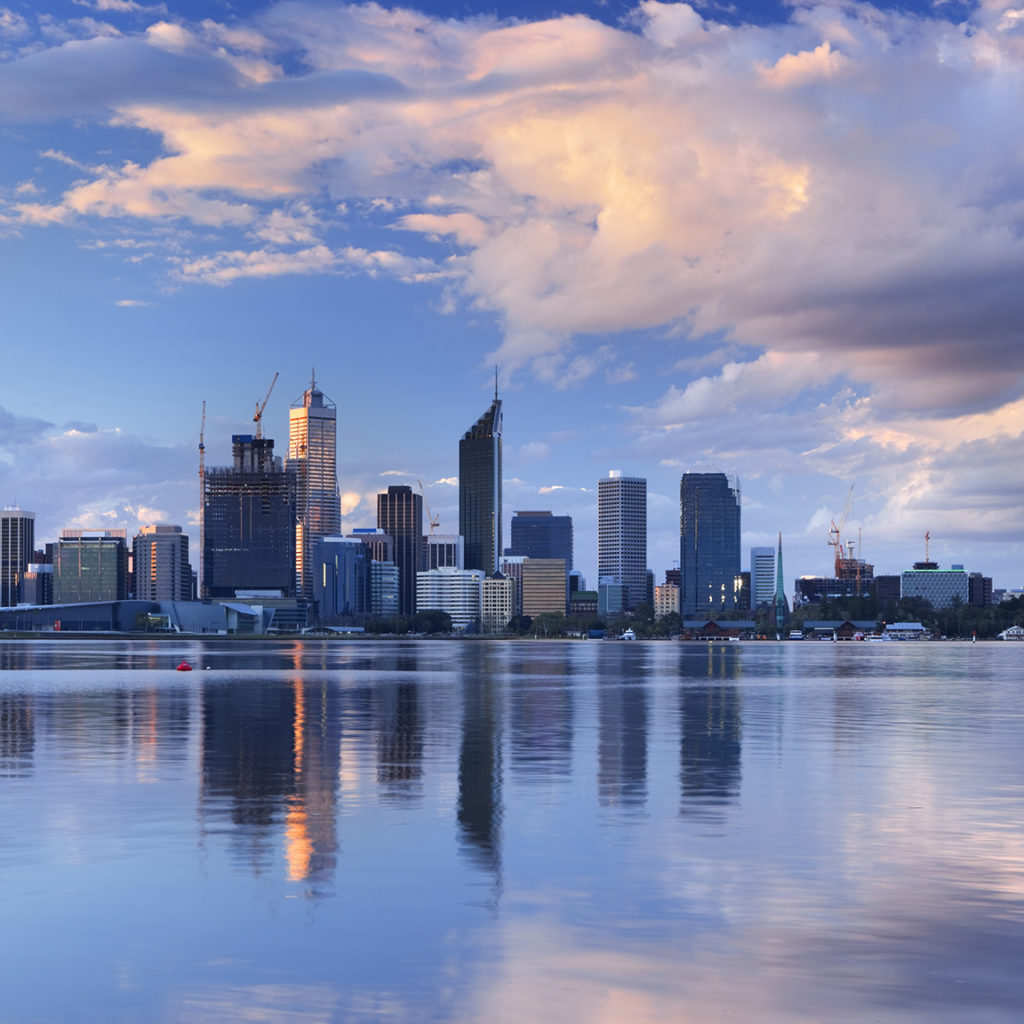 The Central Business District of Perth, Australia. Shot from across the Swan River.